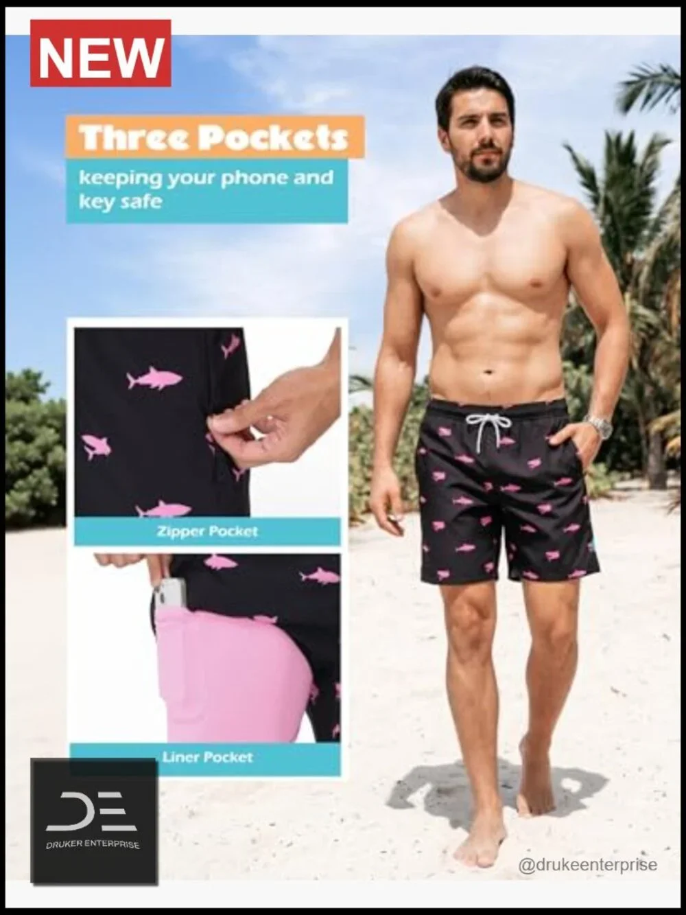 Men's Swim Trunks with Compression Liner - Quick Dry 2 in 1 Board Shorts with